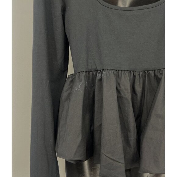 Silence + Noise Large Top Blouse Black Long Sleeve Square Peplum Urban Outfitter - Picture 5 of 9